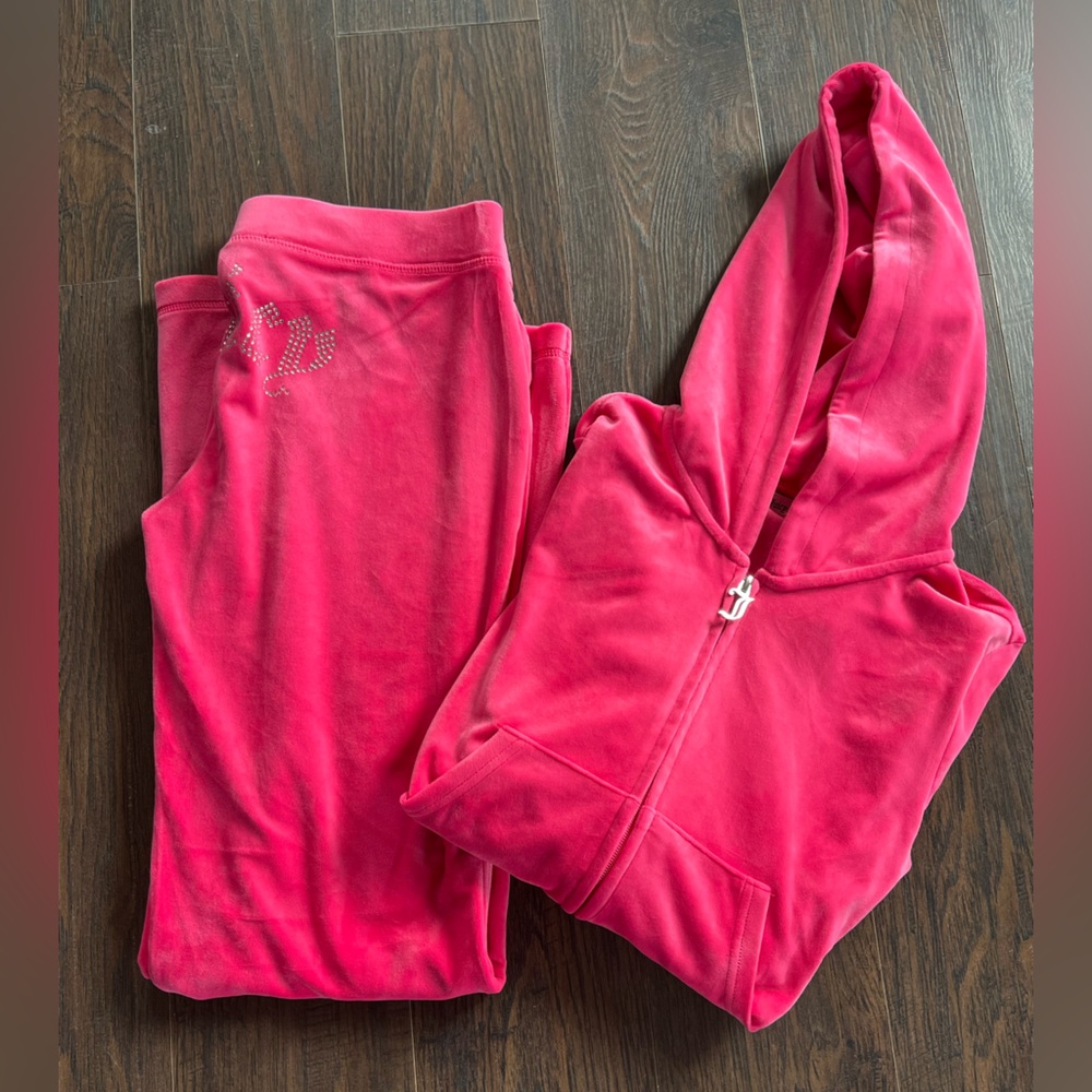 Juicy Couture Hot Pink Velour Track Pants & Hoodie Set